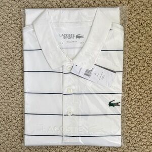 Lacoste Sport White Polo Shirt with Navy Stripes